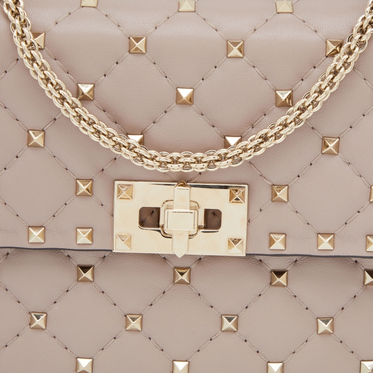 Pre Owned Valentino Pale Pink Leather Rockstud Spike Top Handle Bag