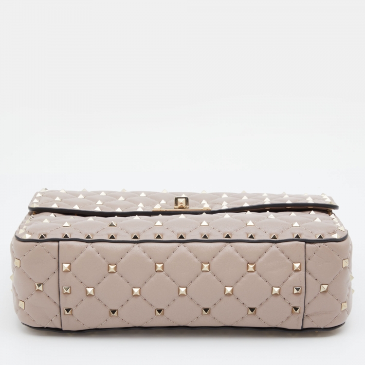 Pre Owned Valentino Pale Pink Leather Rockstud Spike Top Handle Bag