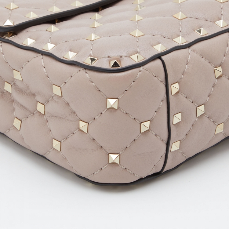 Pre Owned Valentino Pale Pink Leather Rockstud Spike Top Handle Bag
