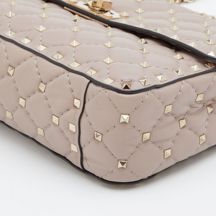 Pre Owned Valentino Pale Pink Leather Rockstud Spike Top Handle Bag