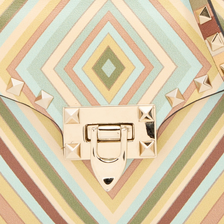 Pre Owned Valentino Multicolor Printed Leather Vitello Native Couture 1975 Rockstud Shoulder Bag