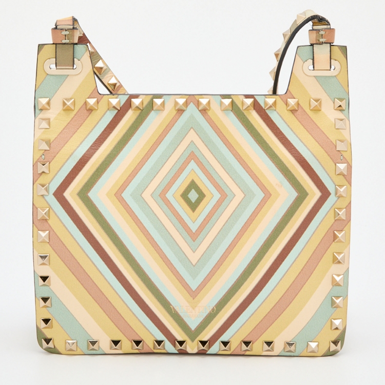 Pre Owned Valentino Multicolor Printed Leather Vitello Native Couture 1975 Rockstud Shoulder Bag