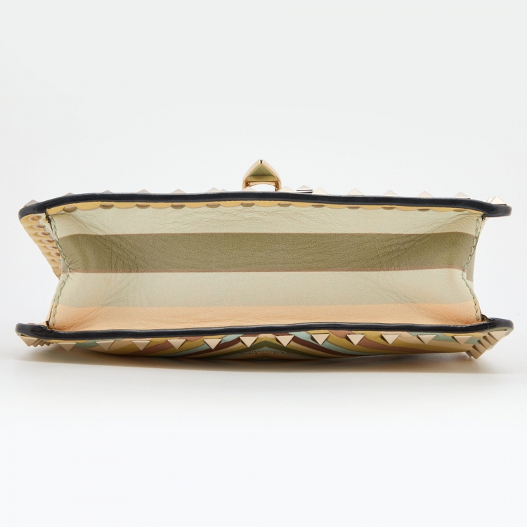 Pre Owned Valentino Multicolor Printed Leather Vitello Native Couture 1975 Rockstud Shoulder Bag