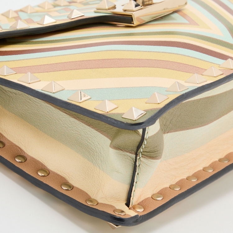 Pre Owned Valentino Multicolor Printed Leather Vitello Native Couture 1975 Rockstud Shoulder Bag