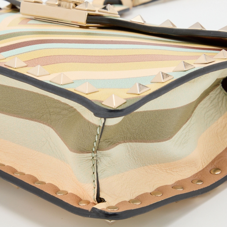 Pre Owned Valentino Multicolor Printed Leather Vitello Native Couture 1975 Rockstud Shoulder Bag