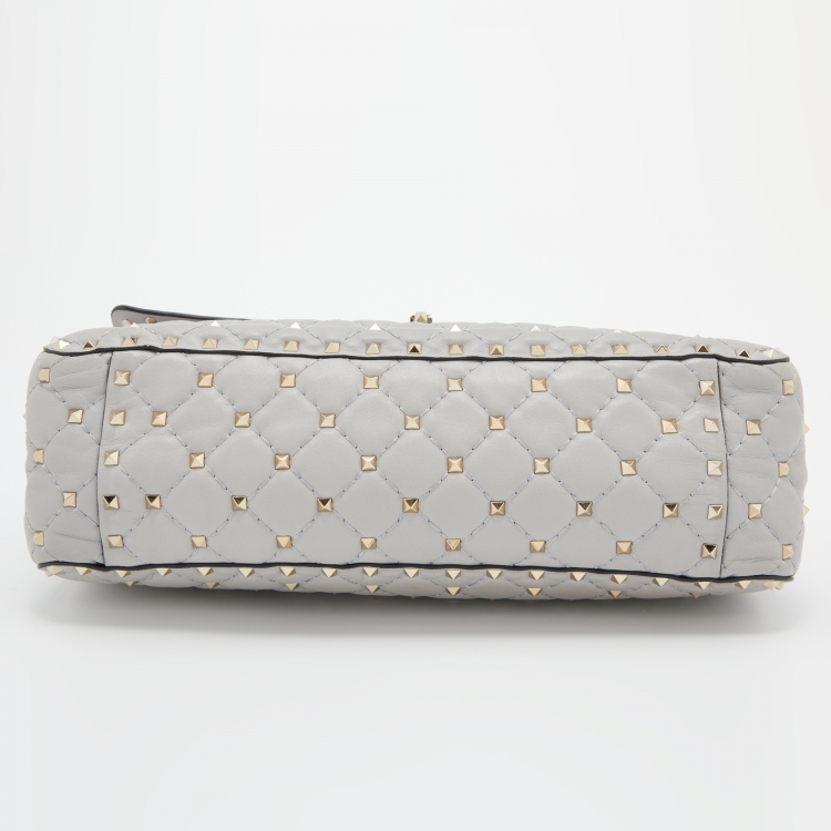 Pre Owned Valentino Grey Quilted Leather Large Rockstud Spike Top Handle Bag