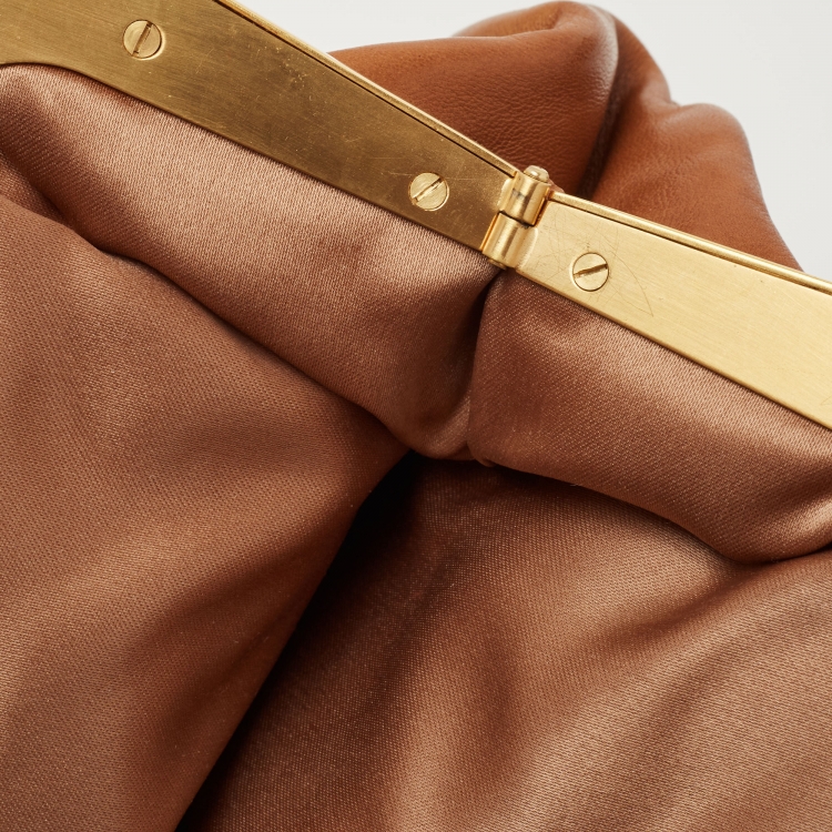 Pre Owned Valentino Brown Leather Floral Embroidered Frame Baguette Bag