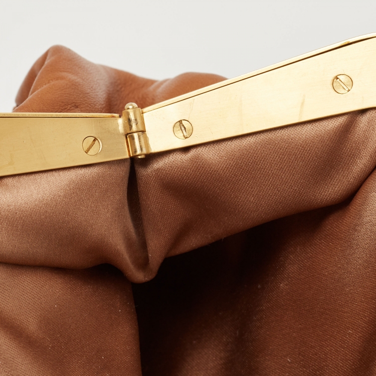 Pre Owned Valentino Brown Leather Floral Embroidered Frame Baguette Bag