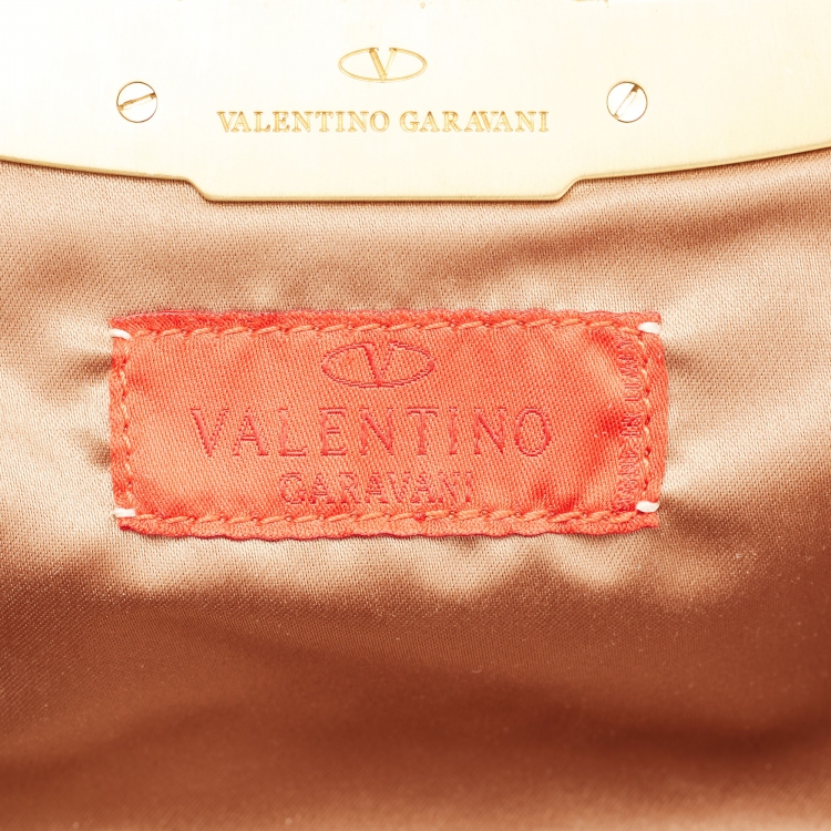 Pre Owned Valentino Brown Leather Floral Embroidered Frame Baguette Bag