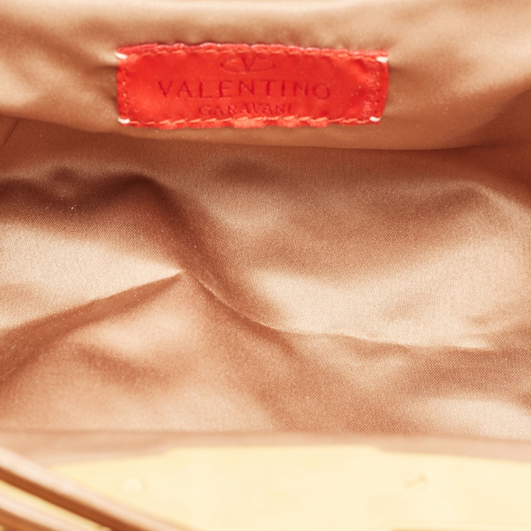 Pre Owned Valentino Brown Leather Floral Embroidered Frame Baguette Bag