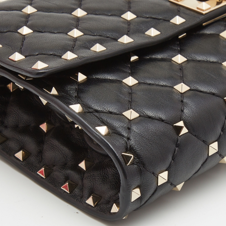 Pre Owned Valentino Black Quilted Leather Rockstud Spike Chain Clutch 