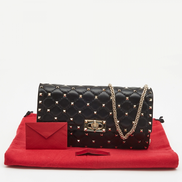 Pre Owned Valentino Black Quilted Leather Rockstud Spike Chain Clutch 