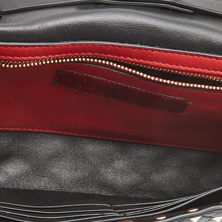 Pre Owned Valentino Black Quilted Leather Rockstud Spike Chain Clutch 