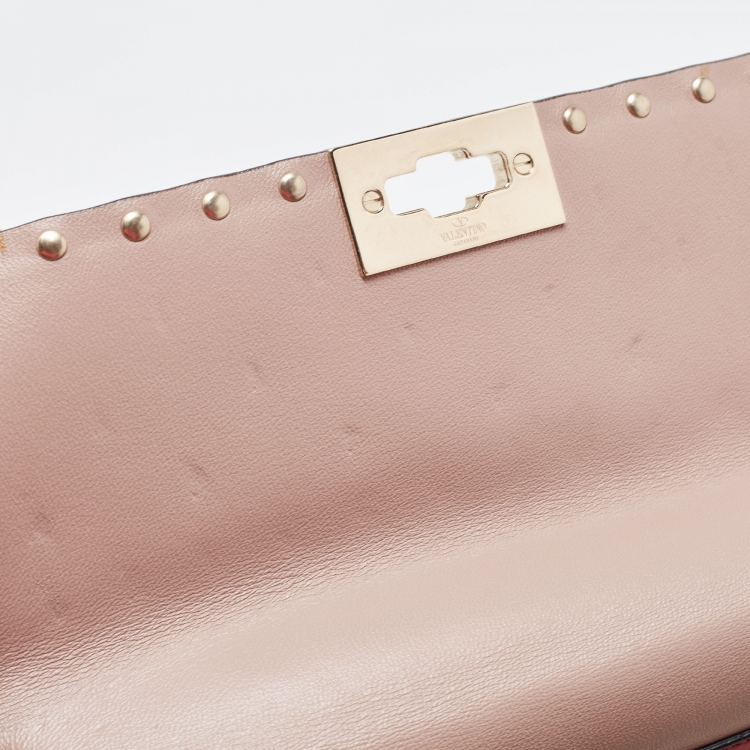 Pre Owned Valentino Light Pink Leather Medium Rockstud Spike Top Handle Bag