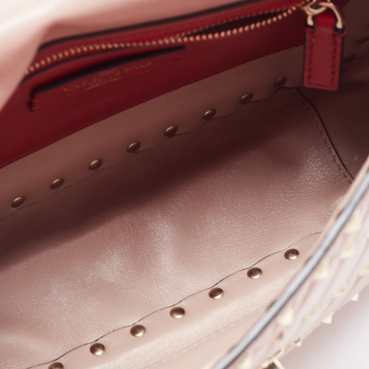 Pre Owned Valentino Light Pink Leather Medium Rockstud Spike Top Handle Bag