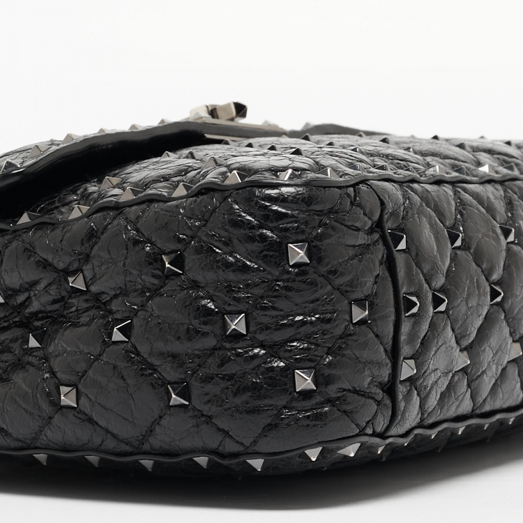 Pre Owned Valentino Black Quilted Leather Rockstud Spike Top Handle Bag