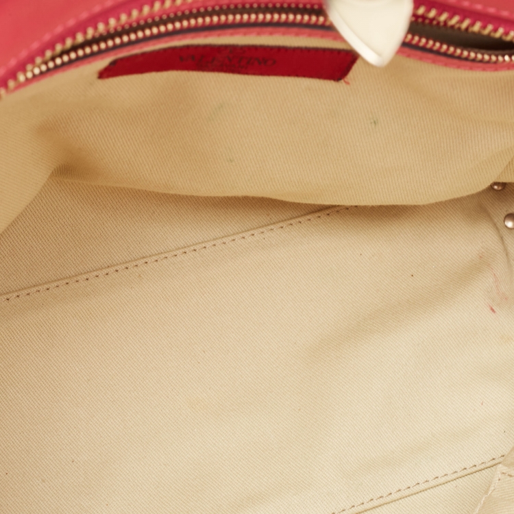 Pre Owned Valentino Hot Pink Leather Small Rockstud Trapeze Tote