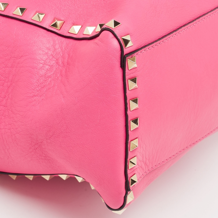Pre Owned Valentino Hot Pink Leather Small Rockstud Trapeze Tote
