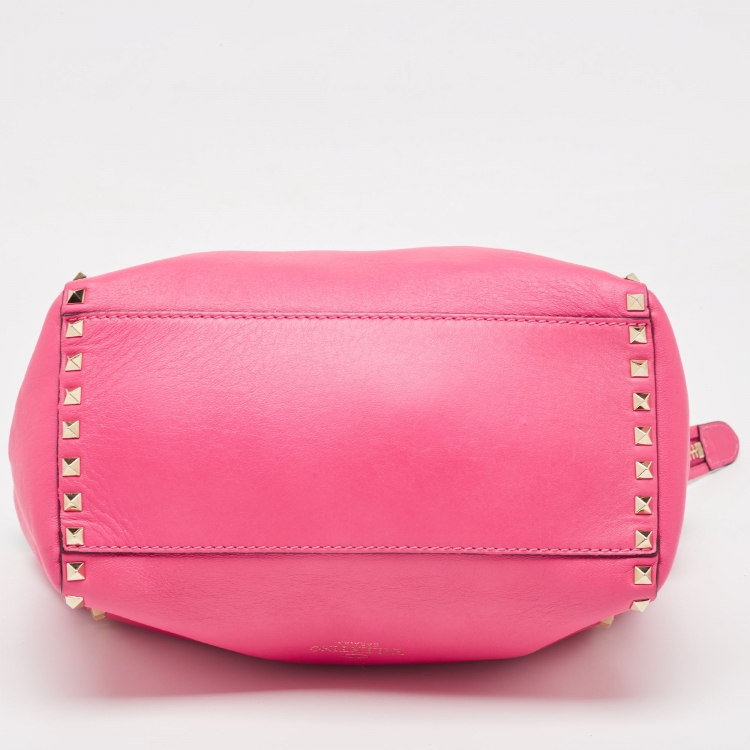 Pre Owned Valentino Hot Pink Leather Small Rockstud Trapeze Tote