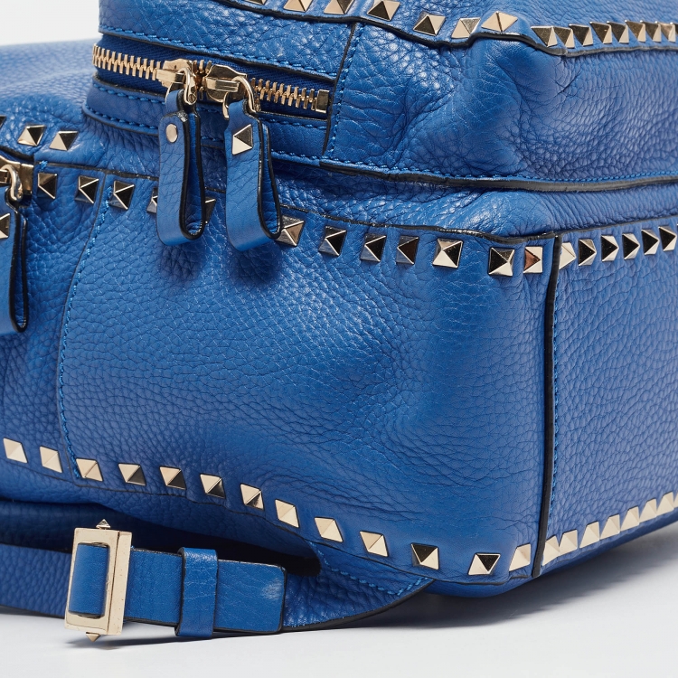 Pre Owned Valentino Blue Leather Rockstud Front Pocket Backpack