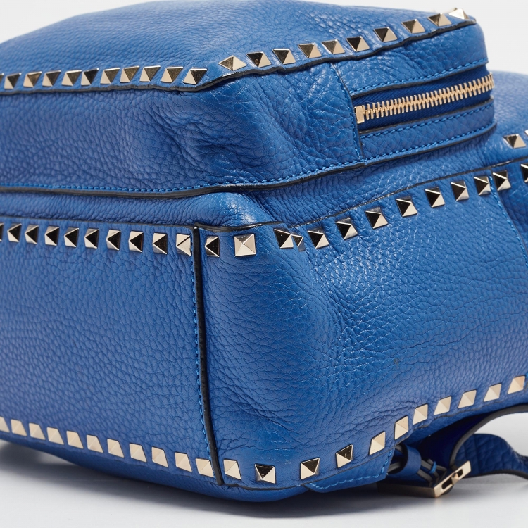 Pre Owned Valentino Blue Leather Rockstud Front Pocket Backpack