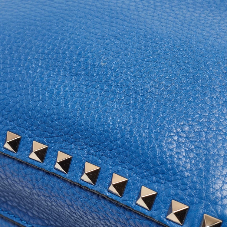 Pre Owned Valentino Blue Leather Rockstud Front Pocket Backpack