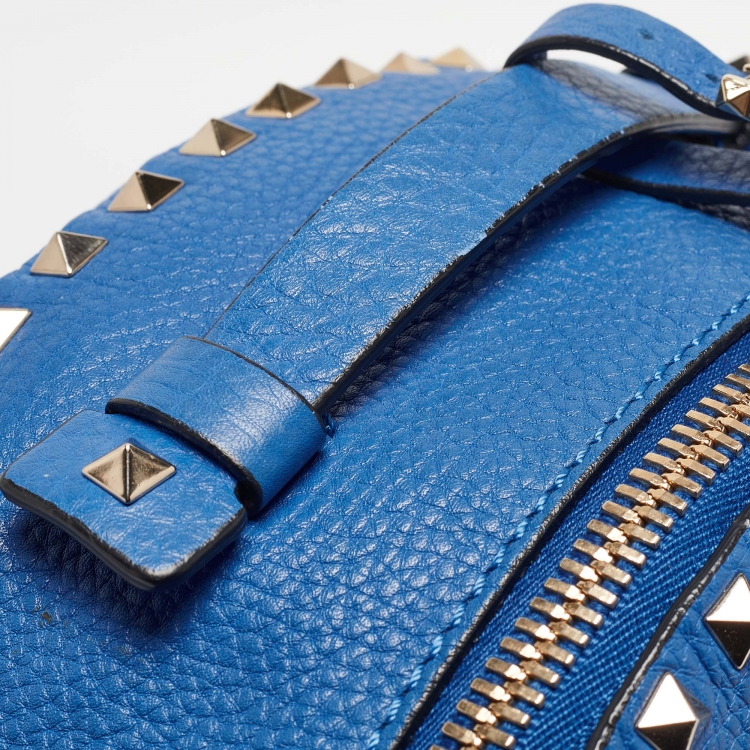Pre Owned Valentino Blue Leather Rockstud Front Pocket Backpack