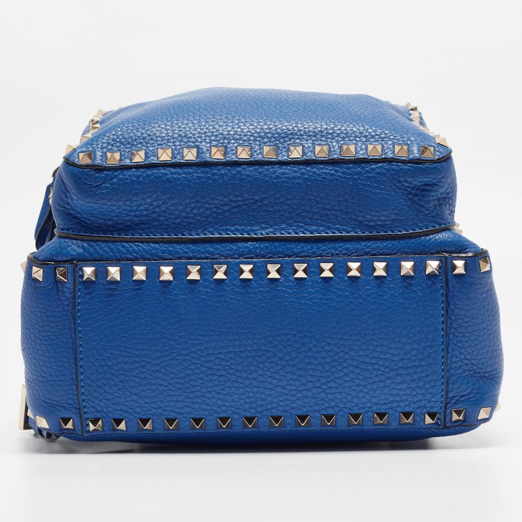 Pre Owned Valentino Blue Leather Rockstud Front Pocket Backpack