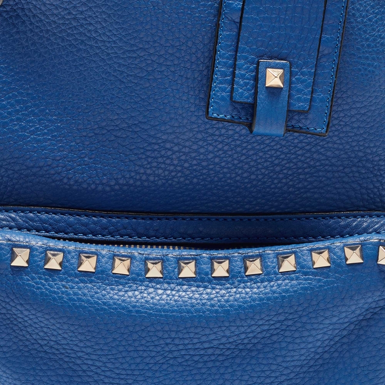 Pre Owned Valentino Blue Leather Rockstud Front Pocket Backpack