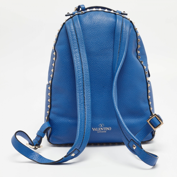Pre Owned Valentino Blue Leather Rockstud Front Pocket Backpack