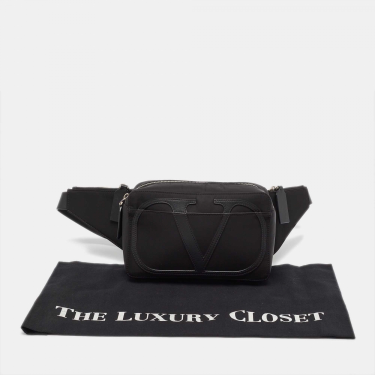 Pre Owned Valentino Black Nylon and Leather VLogo Belt Bag