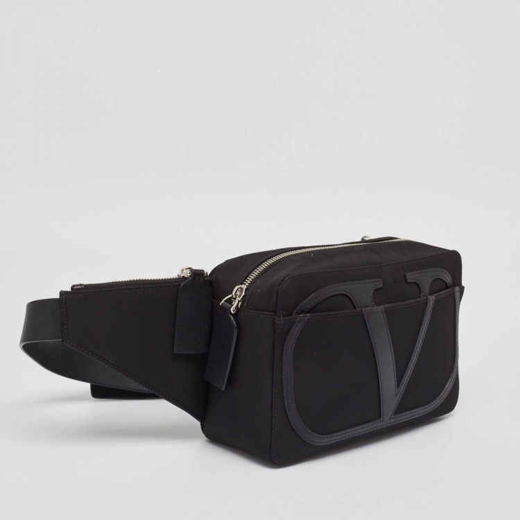 Pre Owned Valentino Black Nylon and Leather VLogo Belt Bag