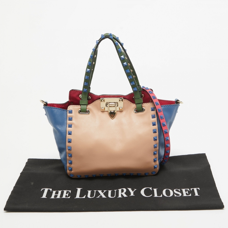 Pre Owned Valentino Multicolor Leather Mini Rockstud Trapeze Tote