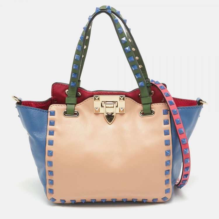 Pre Owned Valentino Multicolor Leather Mini Rockstud Trapeze Tote