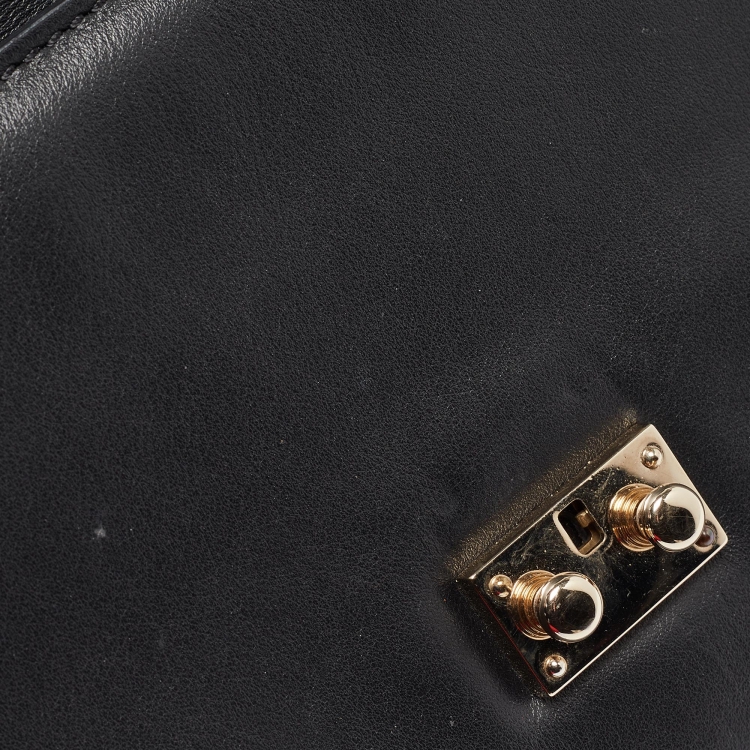 Pre Owned Valentino Black Leather Medium Rockstud Glam Lock Flap Bag