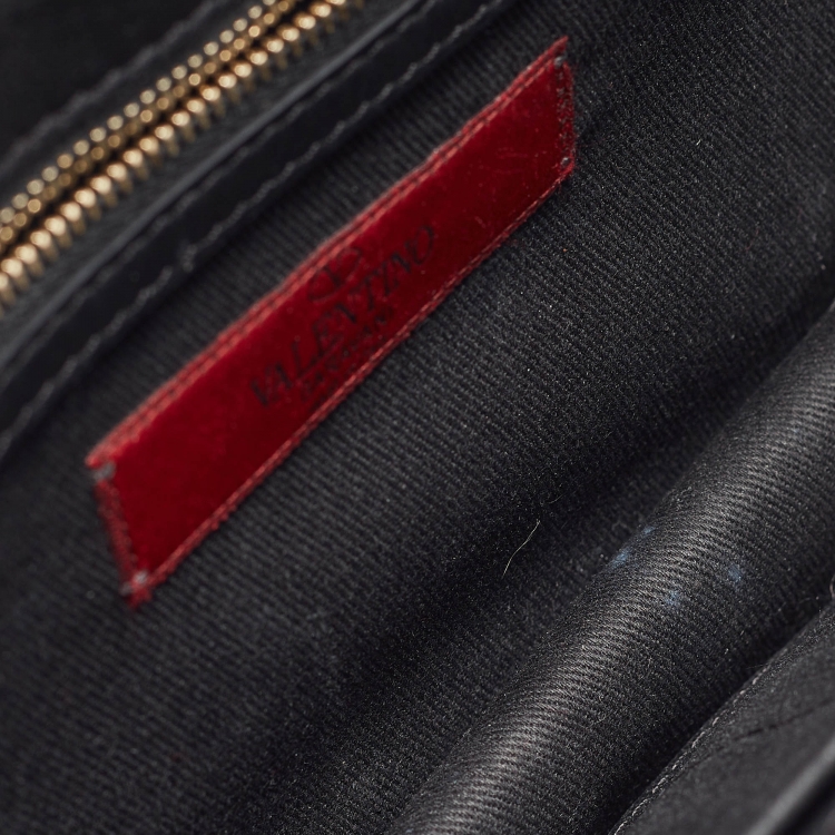 Pre Owned Valentino Black Leather Medium Rockstud Glam Lock Flap Bag