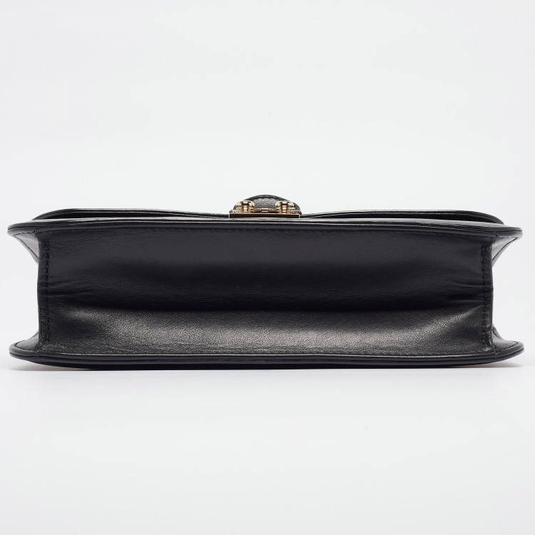 Pre Owned Valentino Black Leather Medium Rockstud Glam Lock Flap Bag