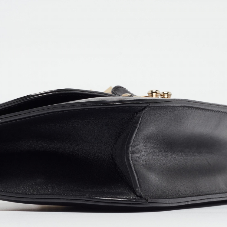 Pre Owned Valentino Black Leather Medium Rockstud Glam Lock Flap Bag