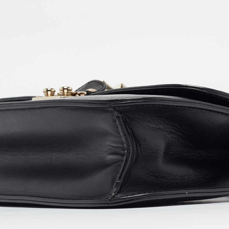 Pre Owned Valentino Black Leather Medium Rockstud Glam Lock Flap Bag