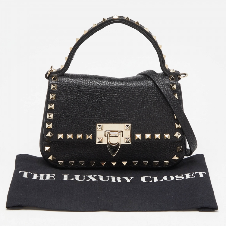Pre Owned Valentino Black Leather Rockstud Convertible Top Handle Bag