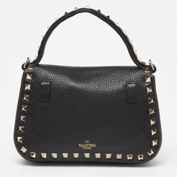 Pre Owned Valentino Black Leather Rockstud Convertible Top Handle Bag