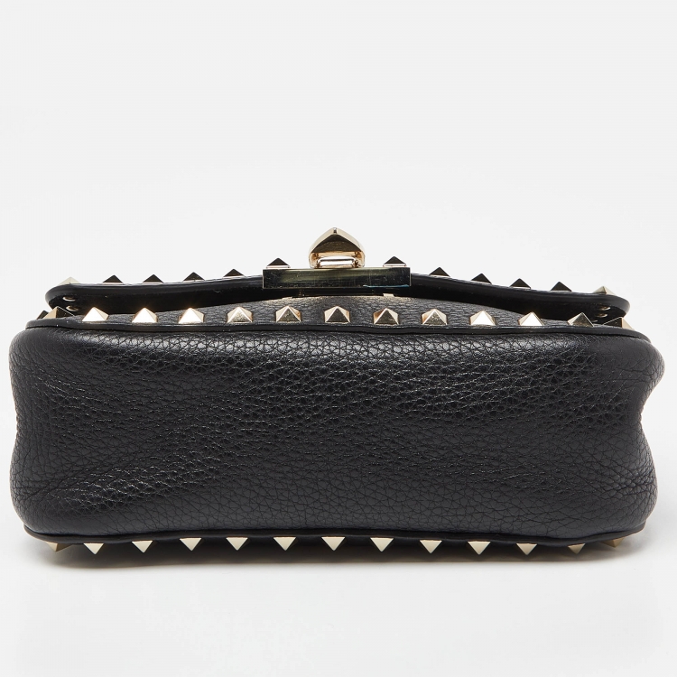 Pre Owned Valentino Black Leather Rockstud Convertible Top Handle Bag