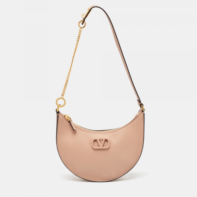 Pre Owned Valentino Beige Leather Mini Escape V Logo Hobo