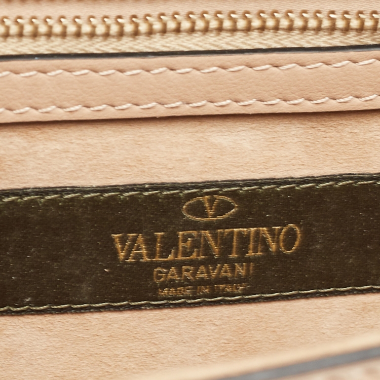 Pre Owned Valentino Beige Leather Small Butterfly Beads Rockstud Glam Lock Bag
