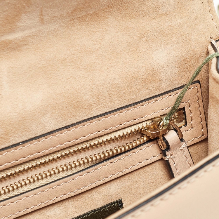 Pre Owned Valentino Beige Leather Small Butterfly Beads Rockstud Glam Lock Bag