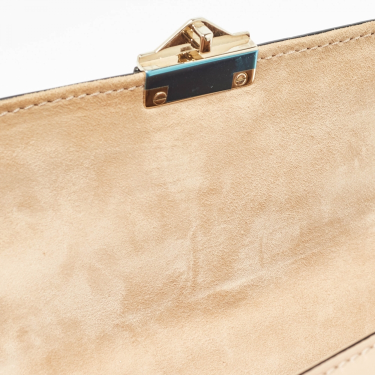 Pre Owned Valentino Beige Leather Small Butterfly Beads Rockstud Glam Lock Bag