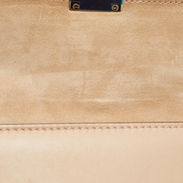 Pre Owned Valentino Beige Leather Small Butterfly Beads Rockstud Glam Lock Bag