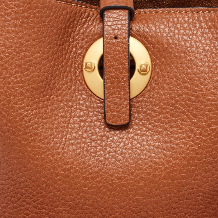 Pre Owned Valentino Tan Leather Eye On You Vitello Bucket Bag
