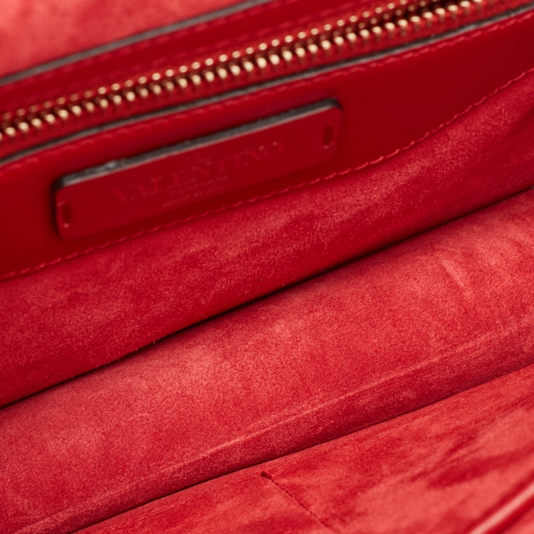 Pre Owned Valentino Red Leather Rockstud Demilune Shoulder Bag