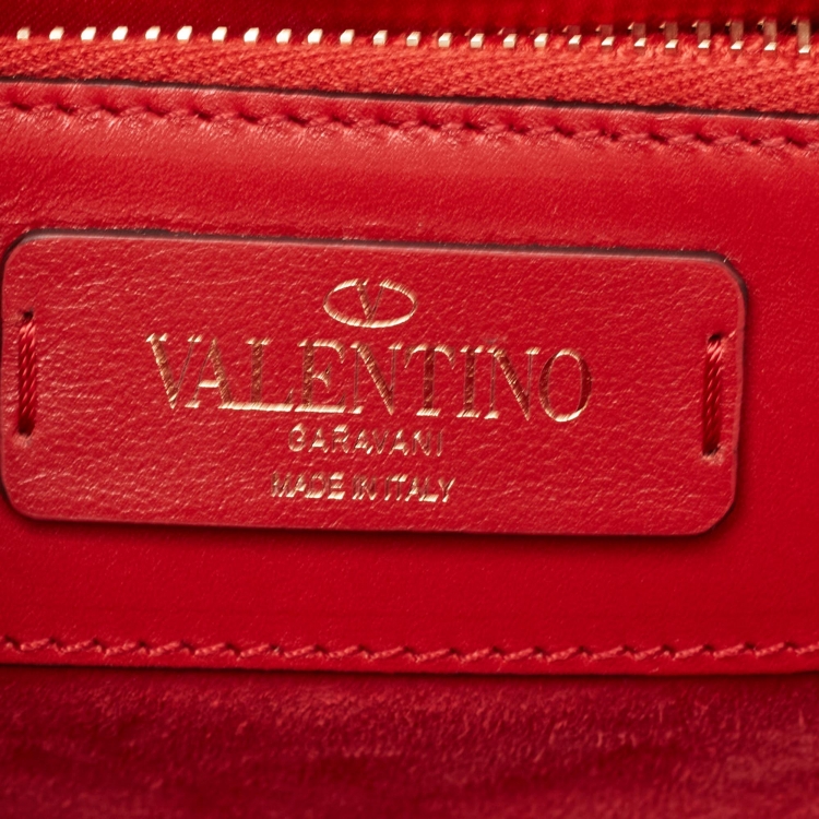 Pre Owned Valentino Red Leather Rockstud Demilune Shoulder Bag